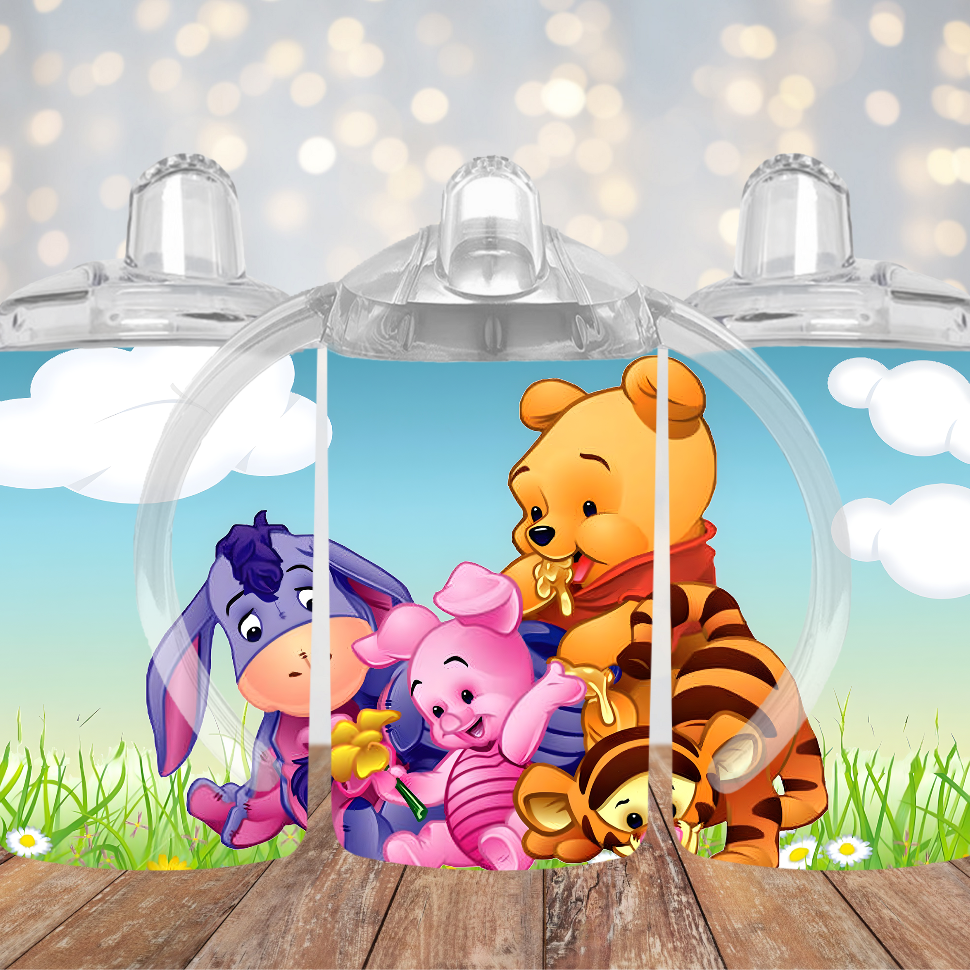 Cute Baby Pooh Bear & Friends Sippy Cup 3 Piece Set